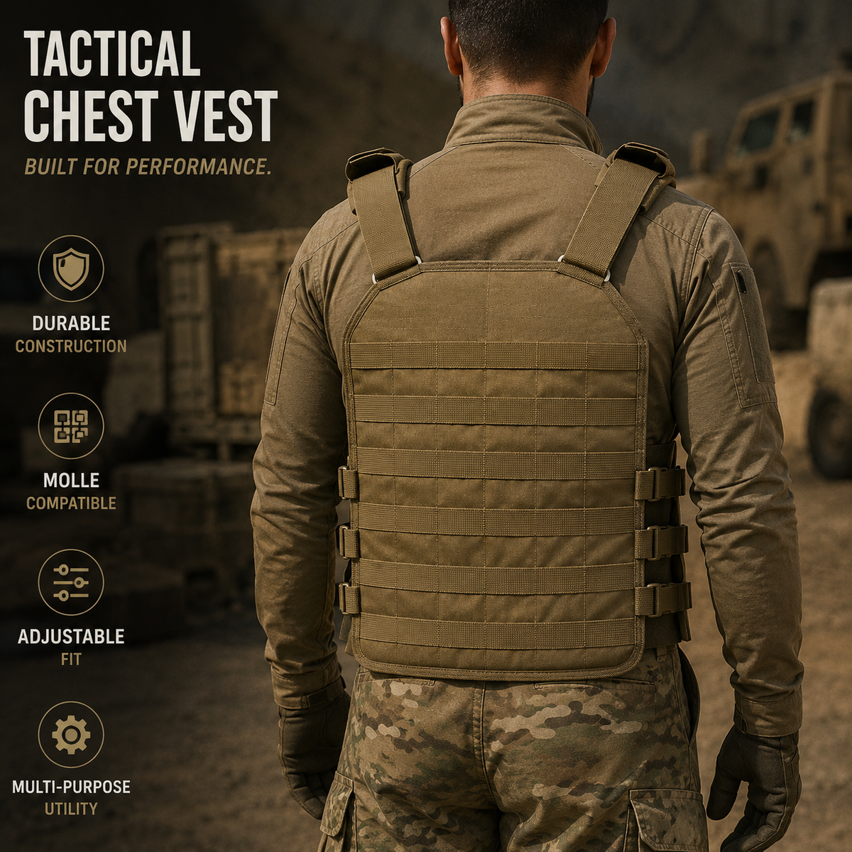 Military vest for 2 mags and 1 holster - Golden Color