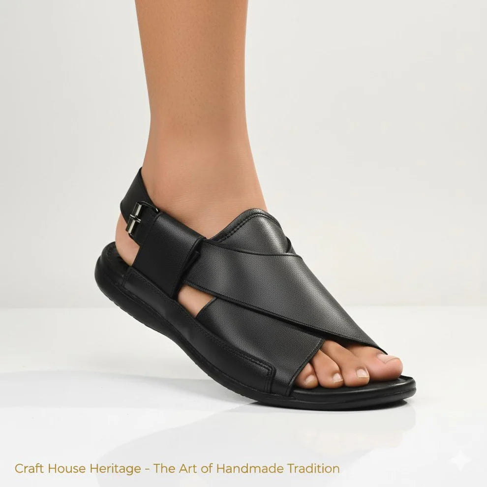 Handmade Medicated Peshawari Chappal For Men -D4 Black