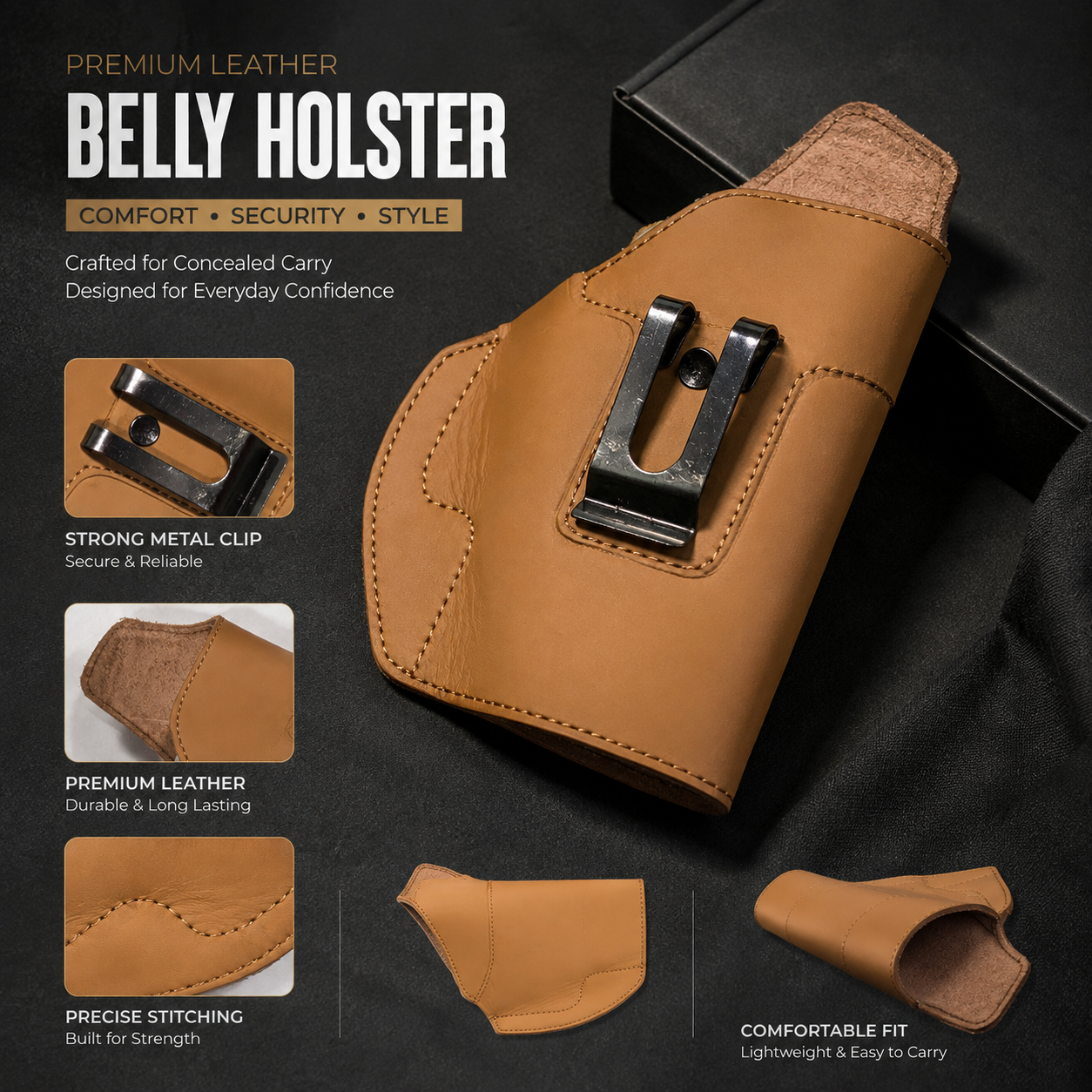 Genuine leather belly holster for 9mm
