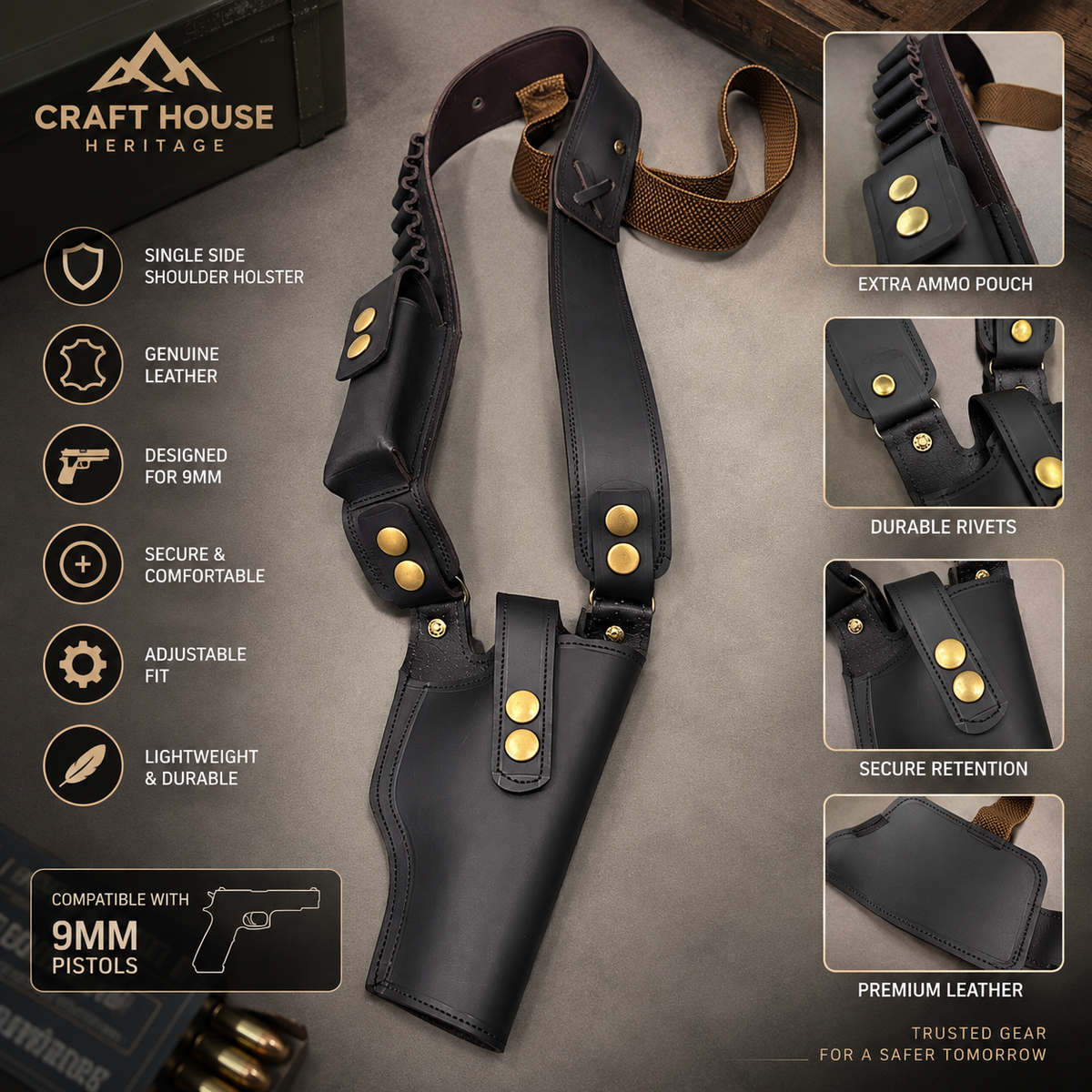 Single side leather holster with 1 mag pouch