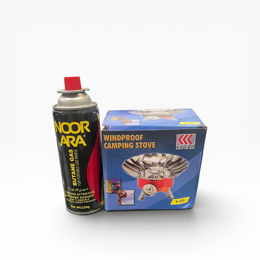 Portable camping stove with gas bottle