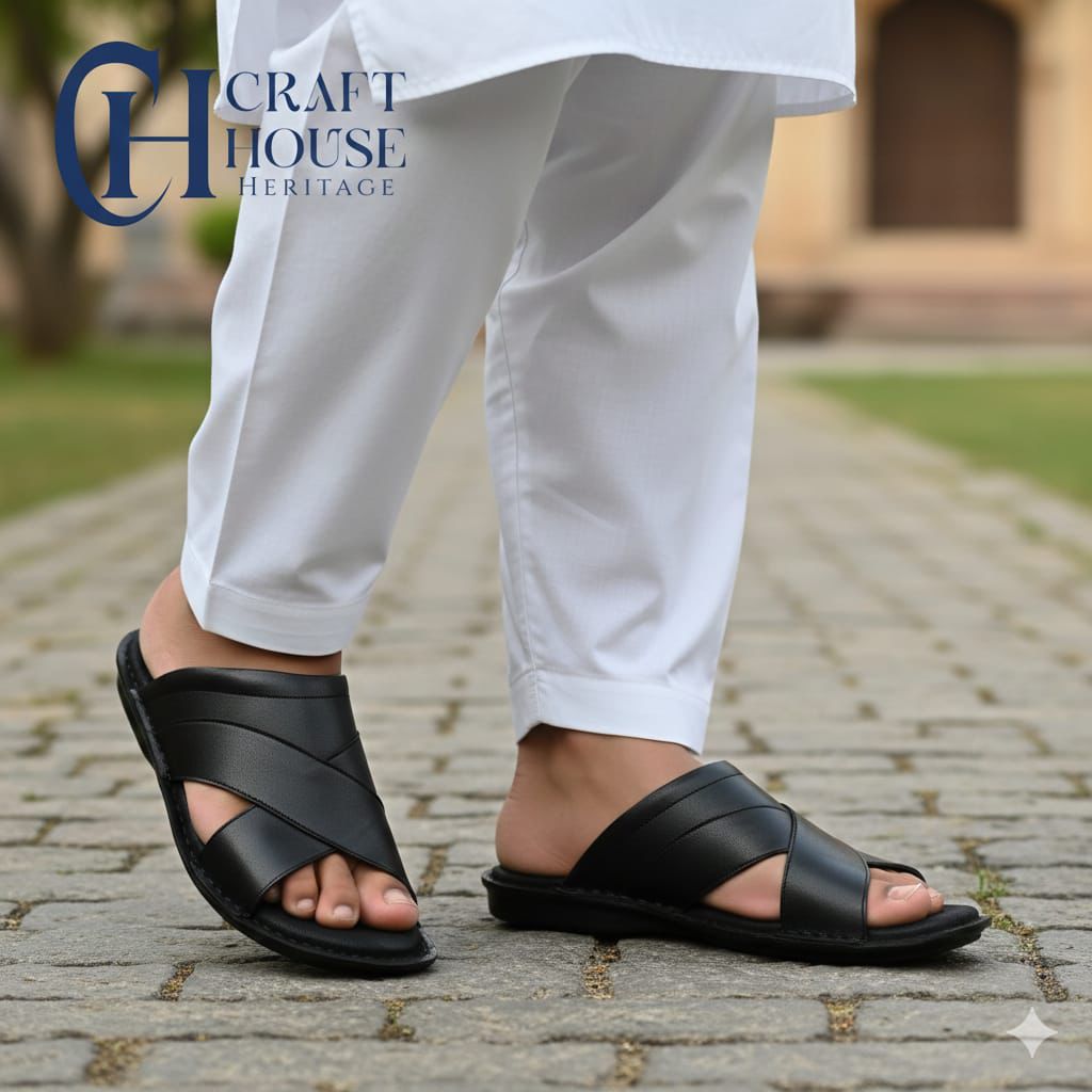 Handmade Soft Sole Slippers For Men - D3 Black