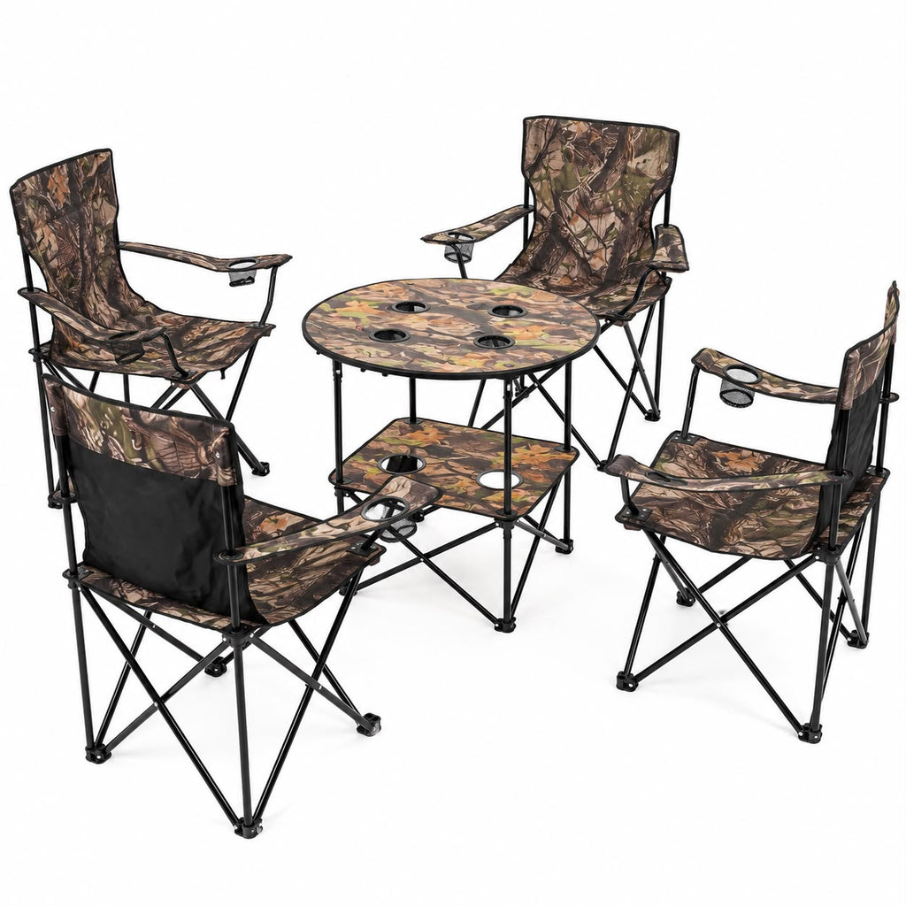 Foldable Camping Chair & Table Set – 4 Chairs + 1 Table | Portable Outdoor Picnic Furniture