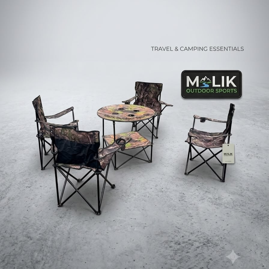 Foldable Camping Chair & Table Set – 4 Chairs + 1 Table | Portable Outdoor Picnic Furniture